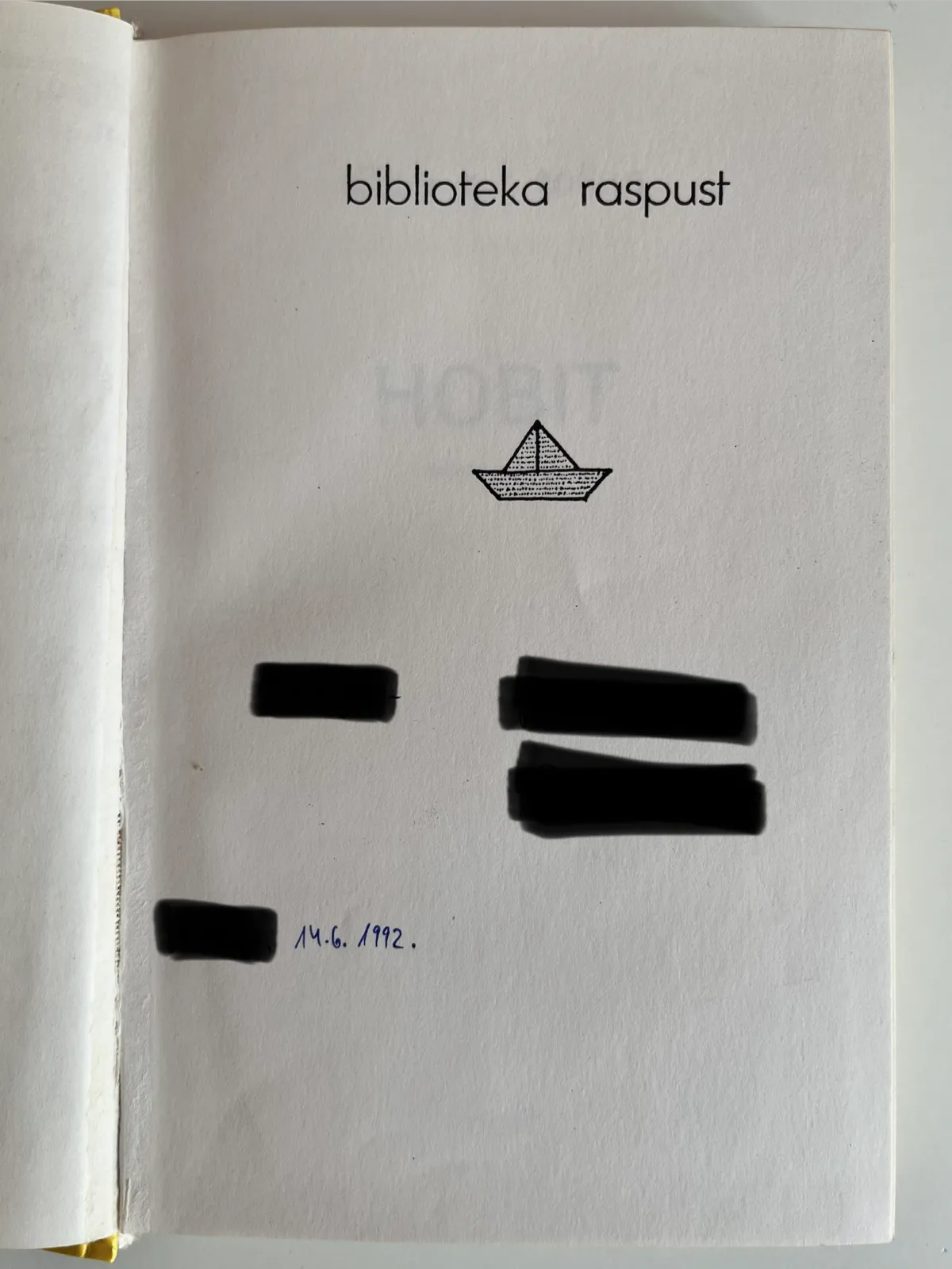 Dedication page, dated 14.6.1992
