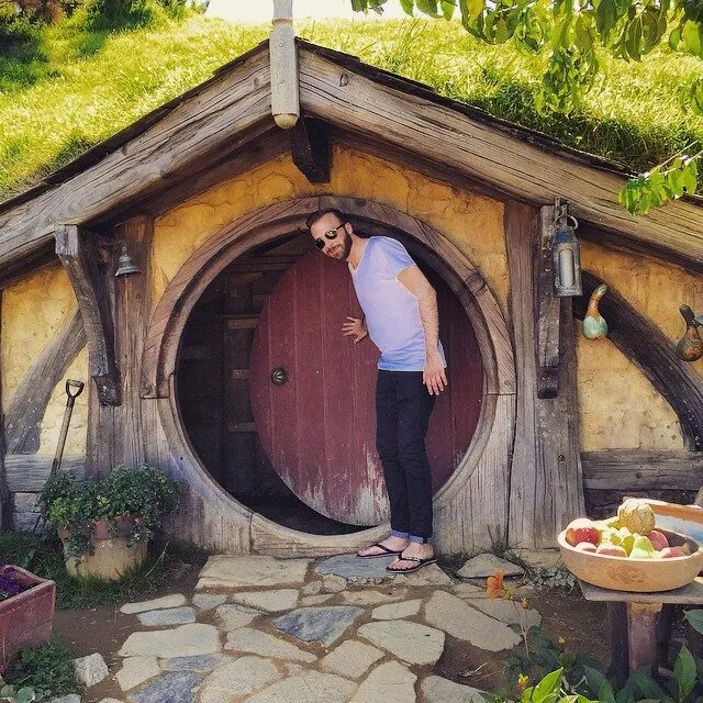 Me standing in the doorway of a hobbit hole