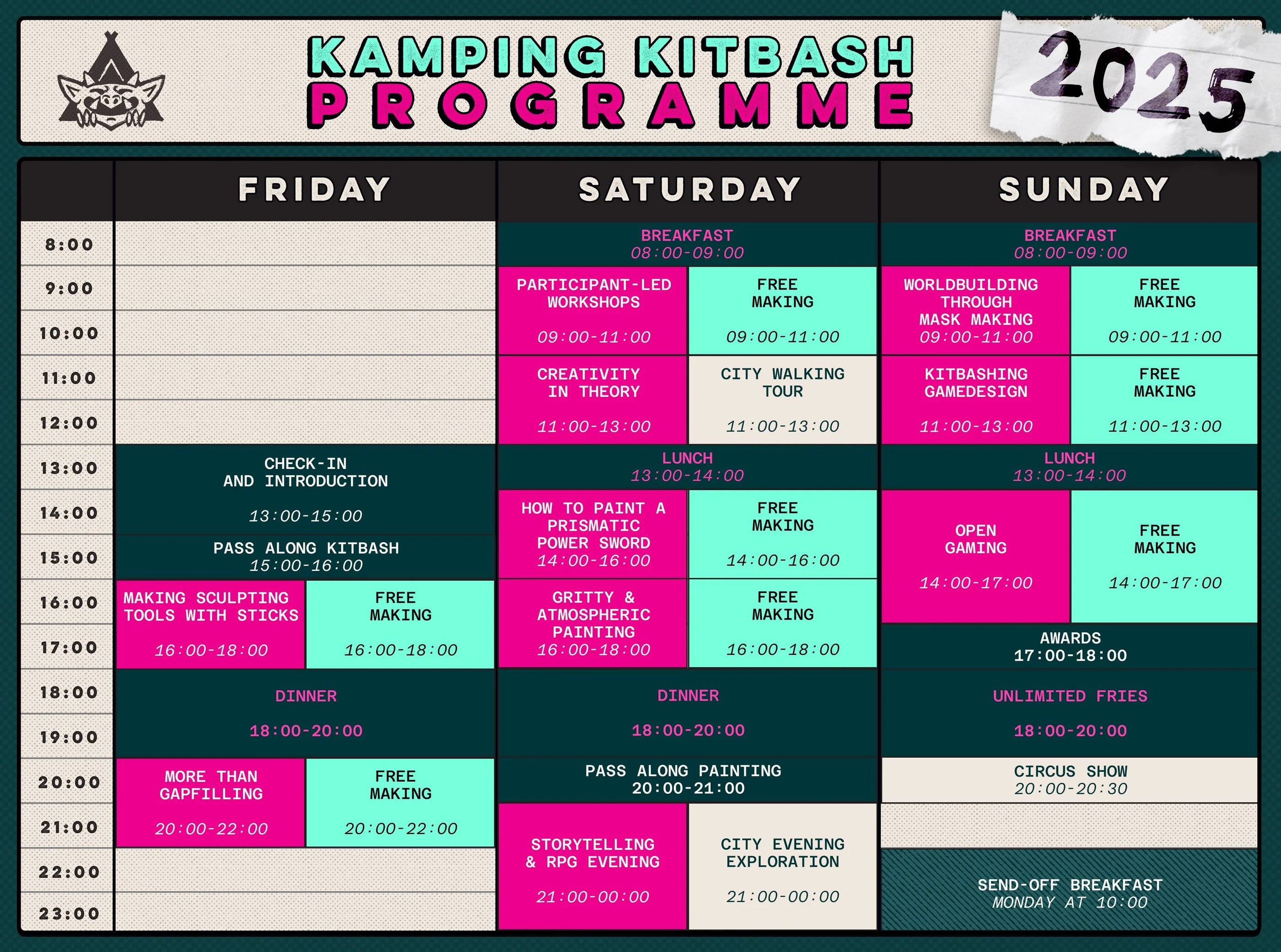 Kamping Kitbash workshop schedule