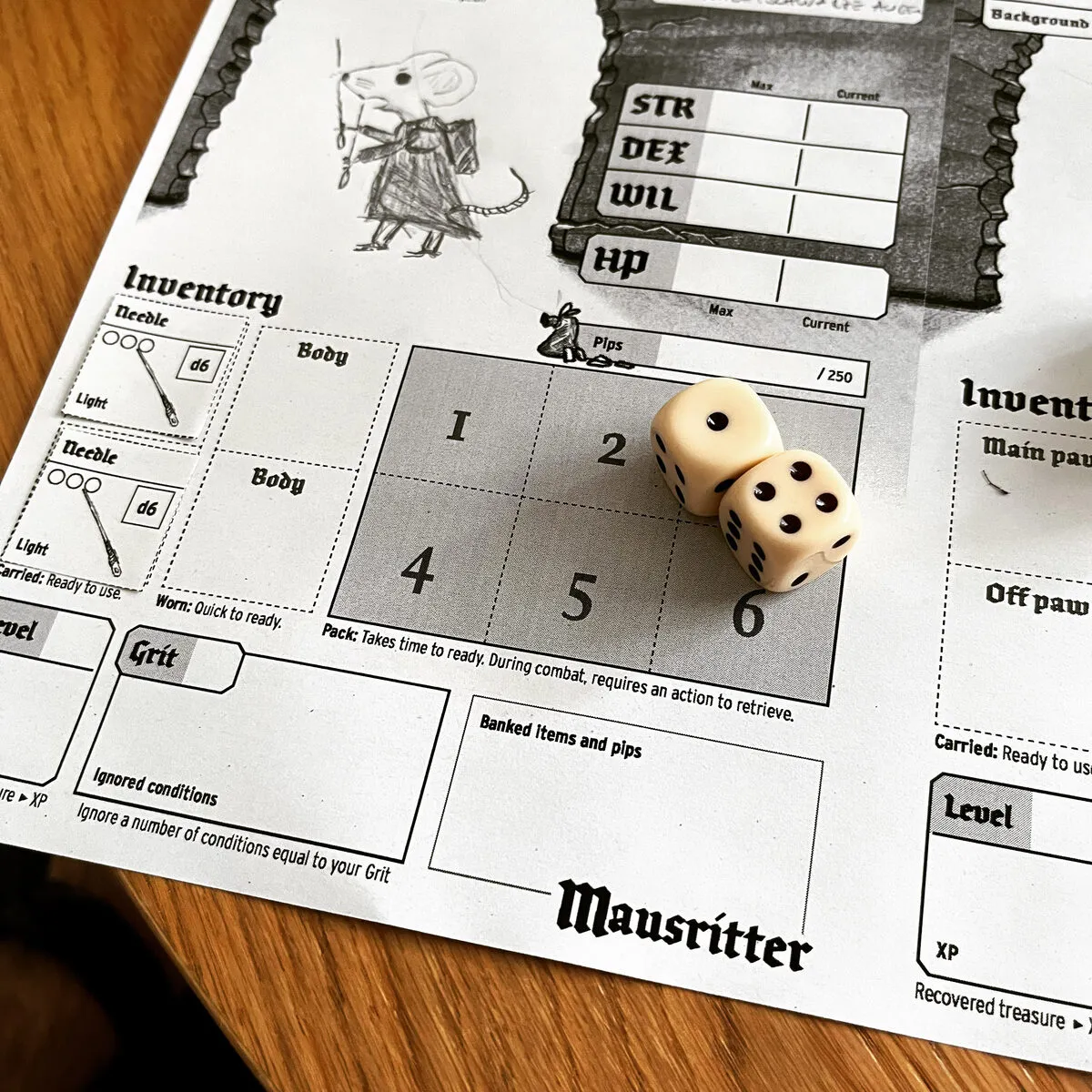 A Mausritter character sheet